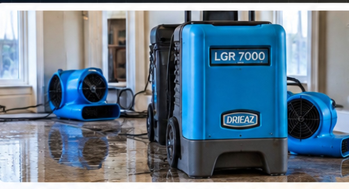 Structural drying equipment at a water-damage job